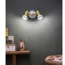 Applique Rotonda 2 Faretti in Ottone e Ceramica Dipinta a Mano - Savona