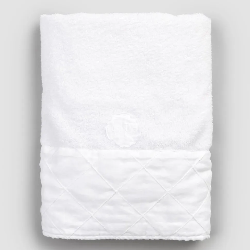 Asciugamano Viso in Spugna di Cotone Bianco con Decoro Geometrico - Gimmy