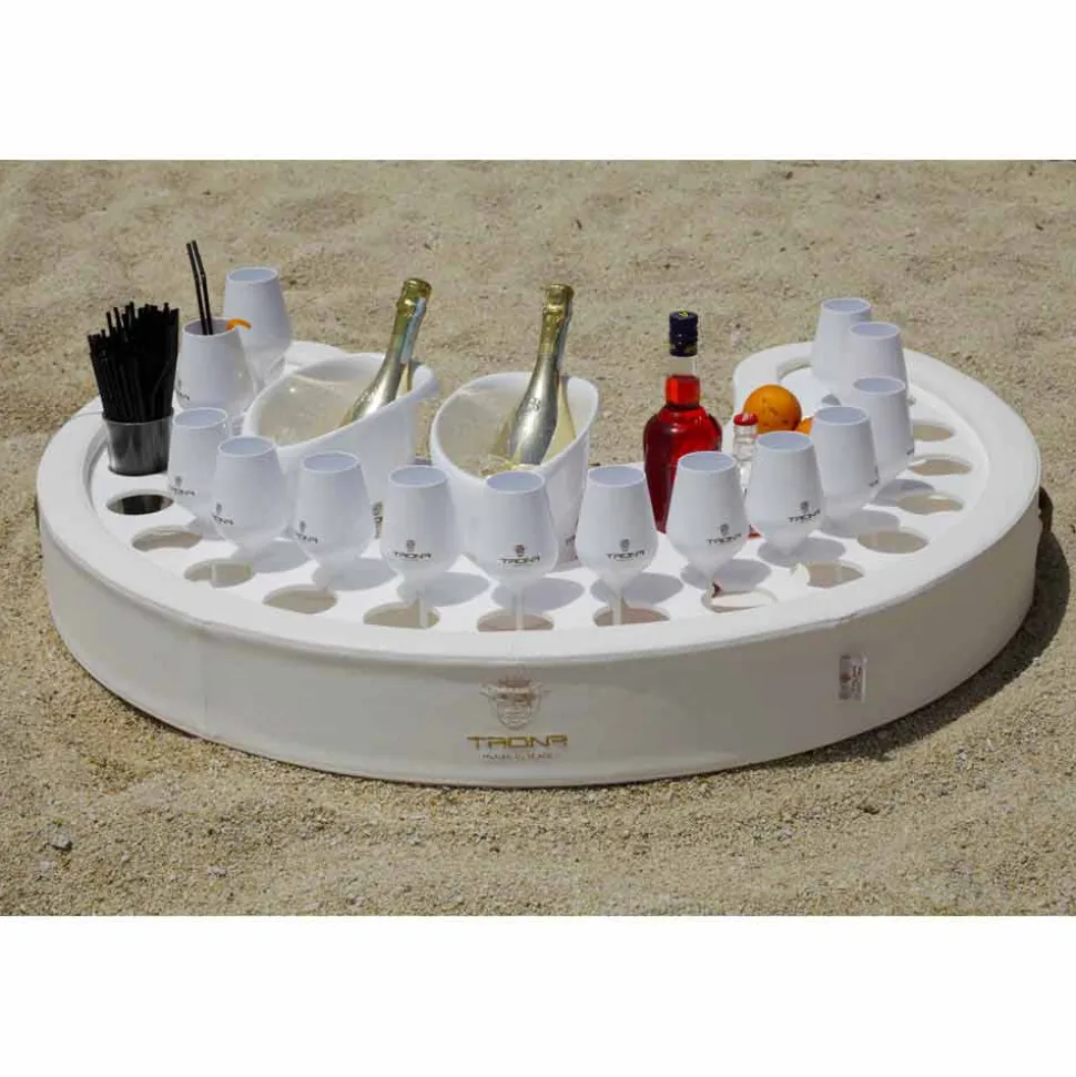 Bar galleggiante Trona in ecopelle nautica bianca e plexiglass