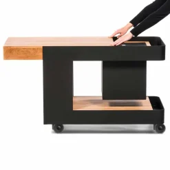 Bar Mobile Moderno su Ruote Design con Tavolo in Legno e Acciaio - Giancalliope