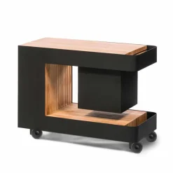 Bar Mobile Moderno su Ruote Design con Tavolo in Legno e Acciaio - Giancalliope