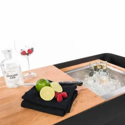 Bar Mobile Moderno su Ruote Design con Tavolo in Legno e Acciaio - Giancalliope