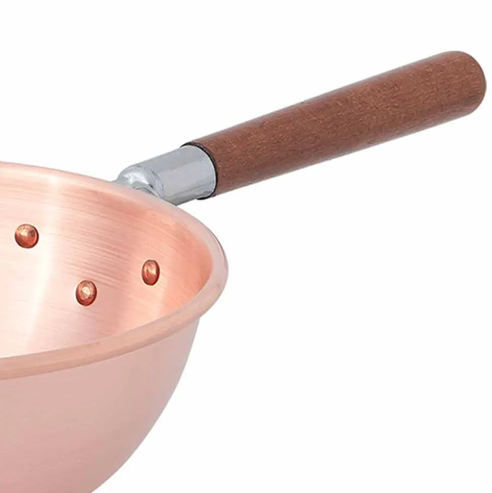 Bastardella in Rame Massiccio Liscio con Manico in Legno 26 cm - Giampiero