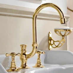 Batteria Lavabo a 3 Fori Bocca Alta in Ottone Fatto a Mano Classico - Fioretta