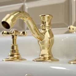 Batteria Lavabo a 3 Fori con Scarico in Ottone Fatto a Mano Classico - Fioretta