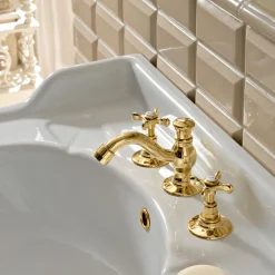 Batteria Lavabo a 3 Fori con Scarico in Ottone Fatto a Mano Classico - Fioretta