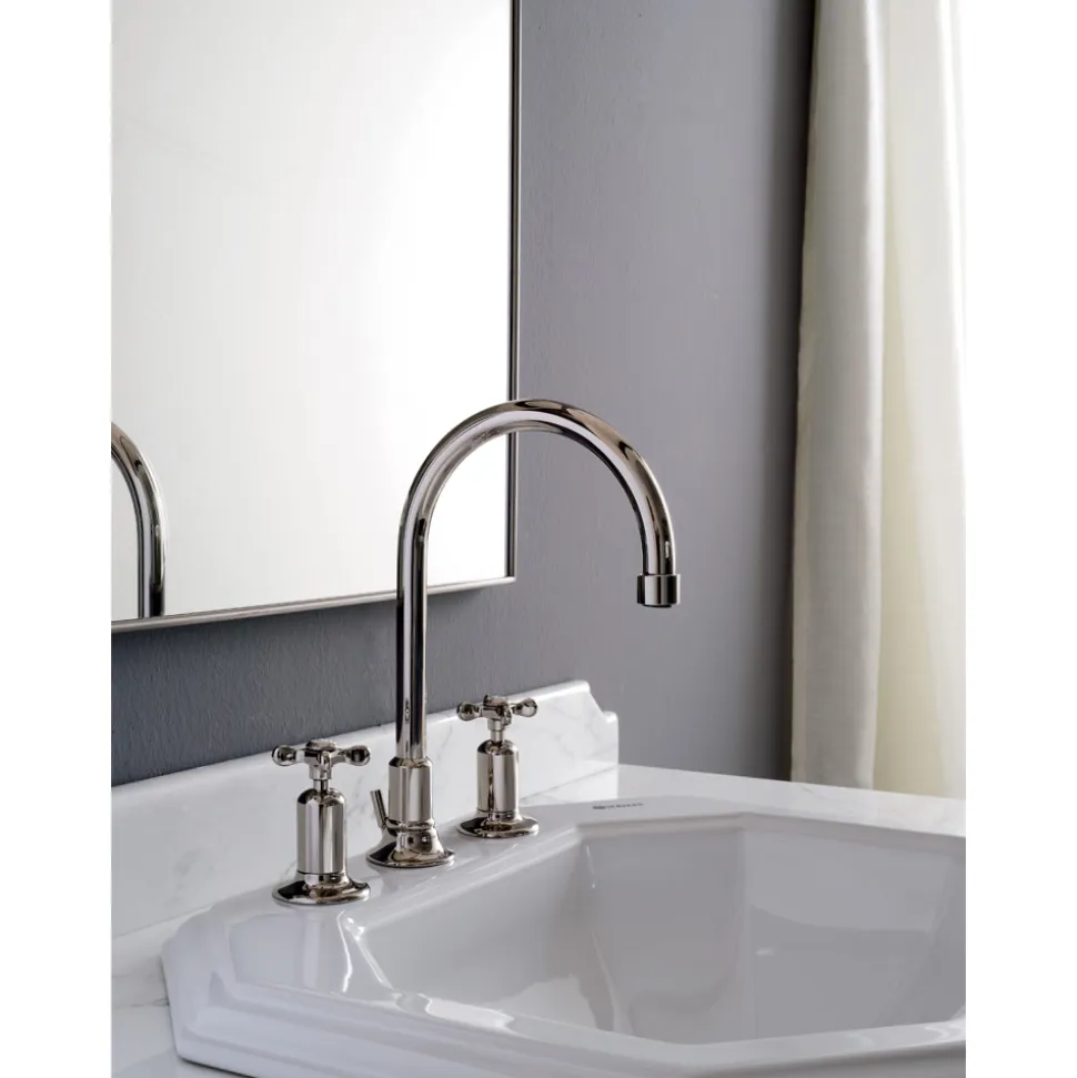 Batteria Lavabo 3 Fori Bocca Alta in Finitura Nichel Made in Italy - Red
