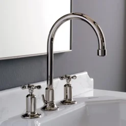Batteria Lavabo 3 Fori Bocca Alta in Finitura Nichel Made in Italy - Red