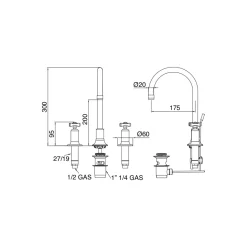 Batteria Lavabo 3 Fori Bocca Alta in Finitura Nichel Made in Italy - Red