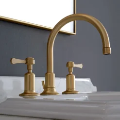 Batteria Lavabo 3 Fori Bocca Alta con Scarico Ottone Made in Italy - Red