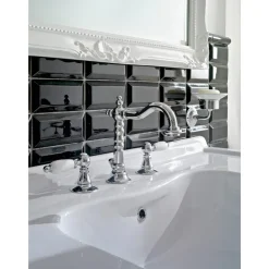 Batteria Lavabo 3 Fori con Scarico Ottone Stile Classico Artigianale - Noriana