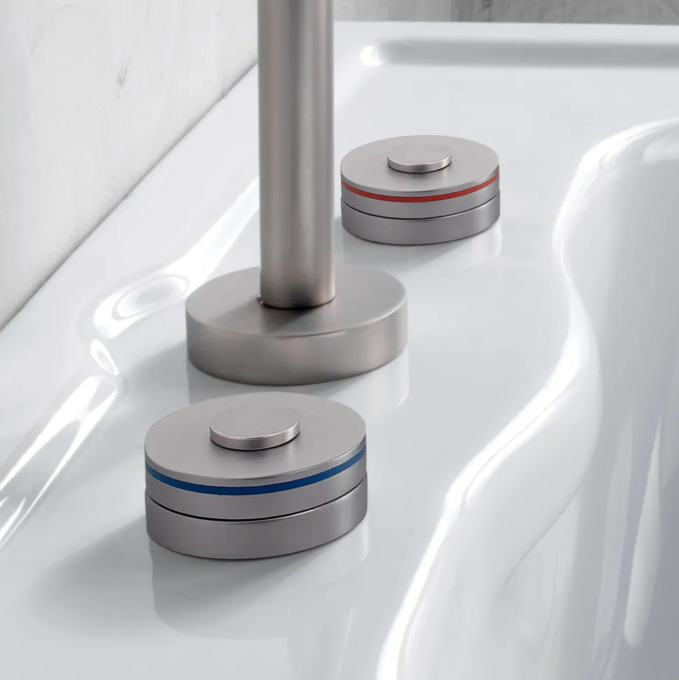 Batteria Lavabo Moderna 3 Fori con Linee Rosso e Blu Made in Italy - Quito