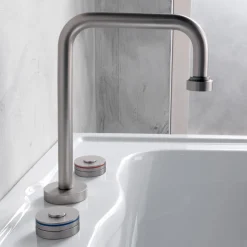 Batteria Lavabo Moderna 3 Fori con Linee Rosso e Blu Made in Italy - Quito