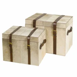 2 bauli di design in cavallino grigio Ritini, grande e piccolo