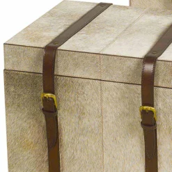 2 bauli di design in cavallino grigio Ritini, grande e piccolo