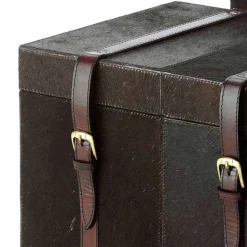 2 bauli di design in cavallino marrone scuro Ceskini, grande e piccolo