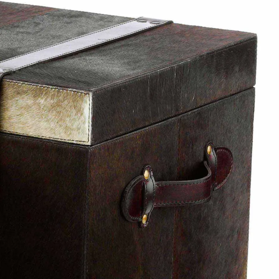 2 bauli di design in cavallino marrone scuro Ceskini, grande e piccolo