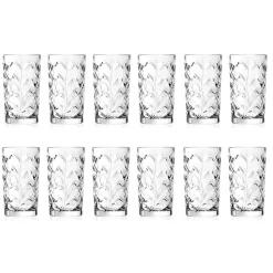 Bicchieri Tumbler Alti in Eco Cristallo Decoro a Foglia 12 Pz - Magnolio