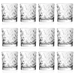 Bicchieri Tumbler Bassi in Eco Cristallo Decoro a Foglia 12 Pz - Magnolio