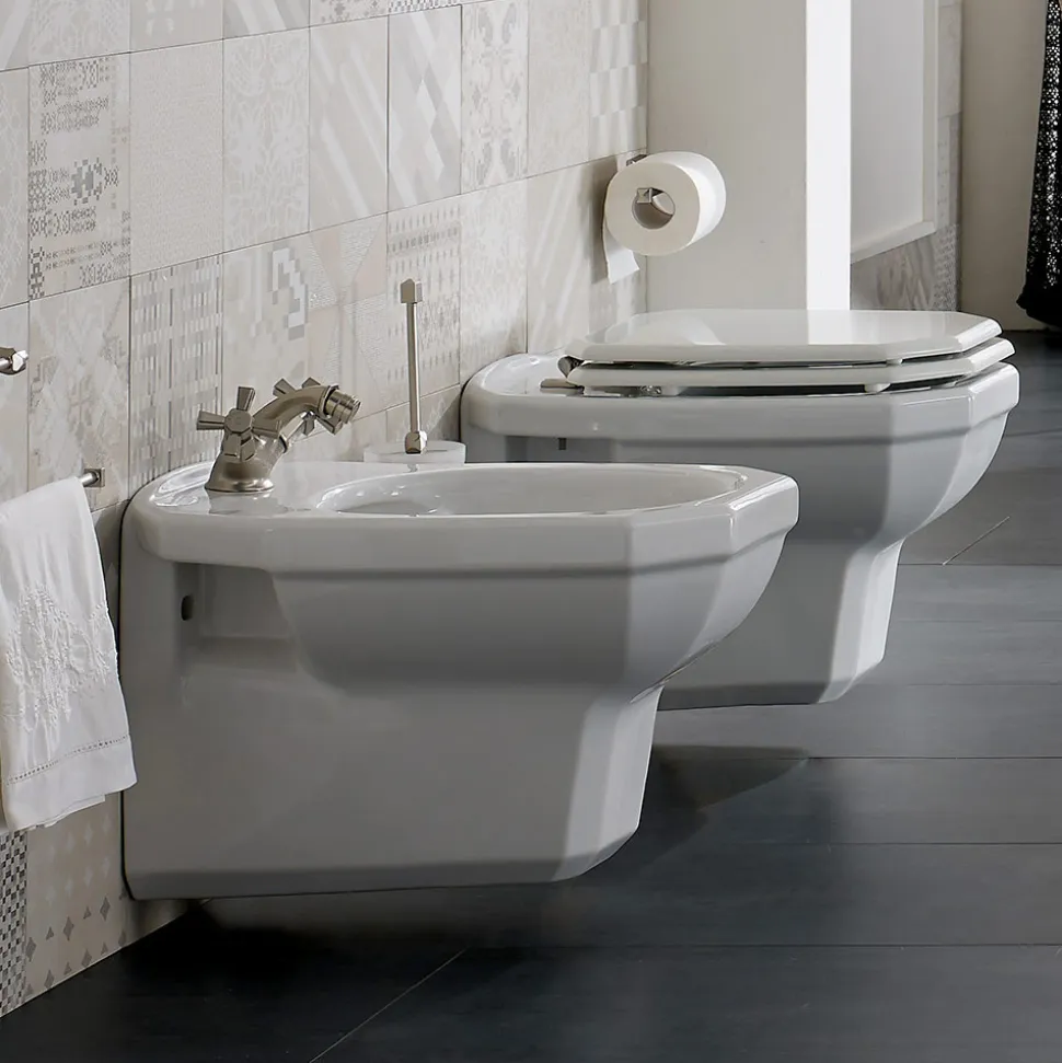 Bidet a Sospensione in Ceramica Bianca Stile Vintage, Made in Italy - Nausica