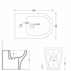 Bidet in ceramica bianca design moderno Star 54x35 cm, fatto in Italia