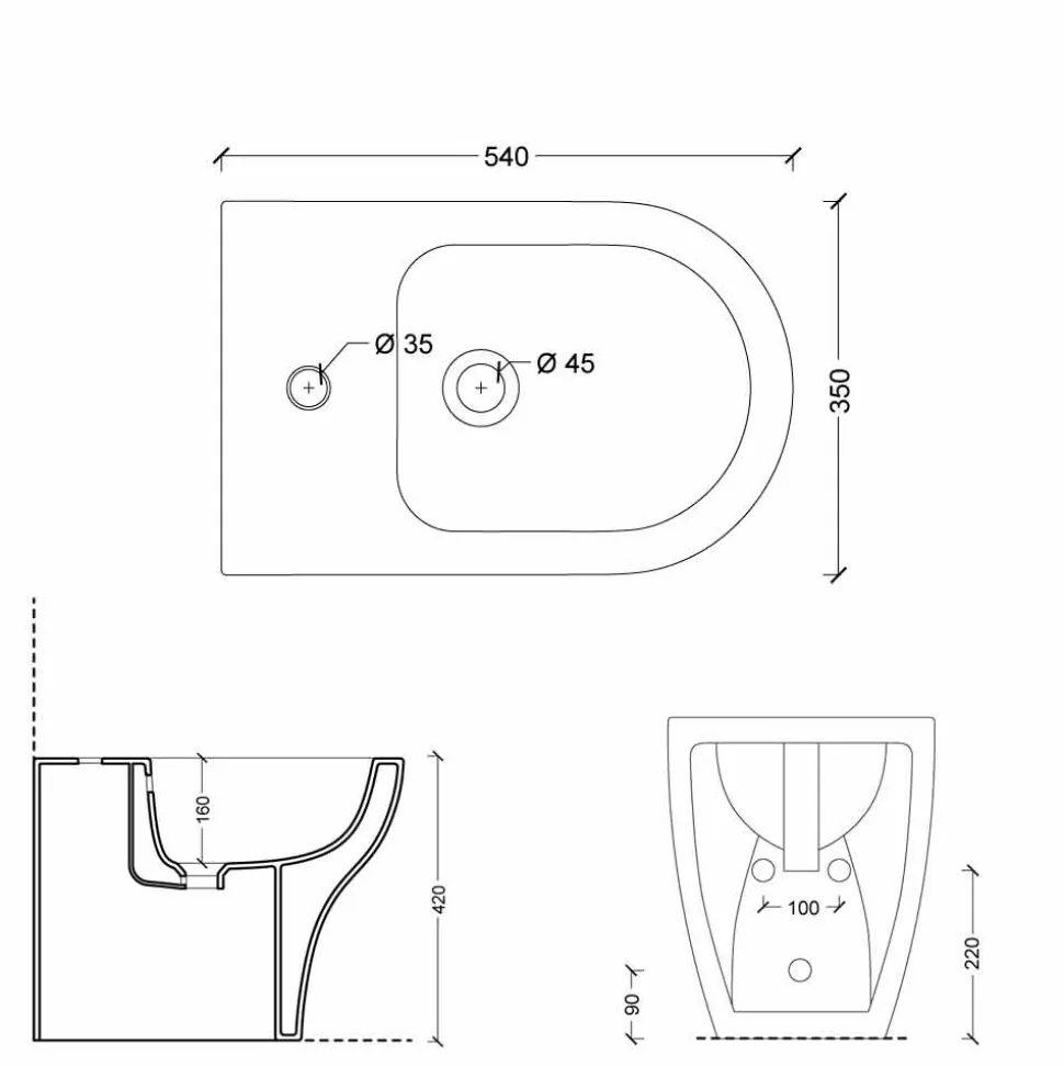 Bidet in ceramica bianca design moderno Star 54x35 cm, fatto in Italia