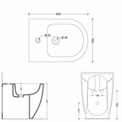 Bidet in ceramica design moderno Shine Square Open Rimless H50 cm