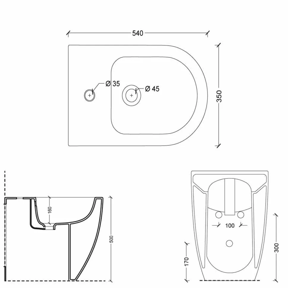 Bidet in ceramica design moderno Shine Square Open Rimless H50 cm