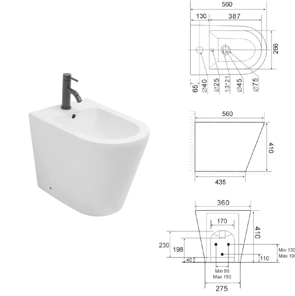 Bidet Monoforo a Terra in Ceramica Bianca dal Design Moderno Elegante - Salice