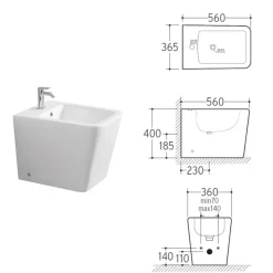 Bidet Monoforo A Terra in Ceramica Bianca dal Design Moderno Elegante - Giunco