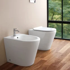 Bidet Monoforo a Terra in Ceramica Bianca dal Design Moderno - Ginepro