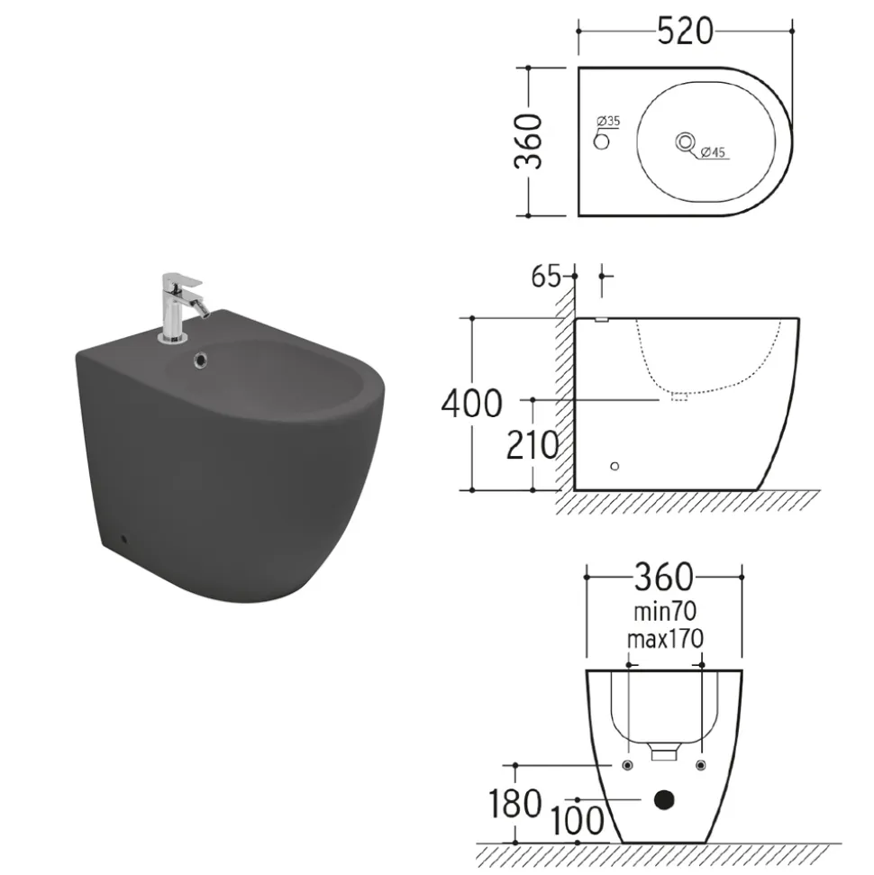 Bidet Monoforo in Ceramica Opaca Bianca e Nera Dal Design Moderno - Aster