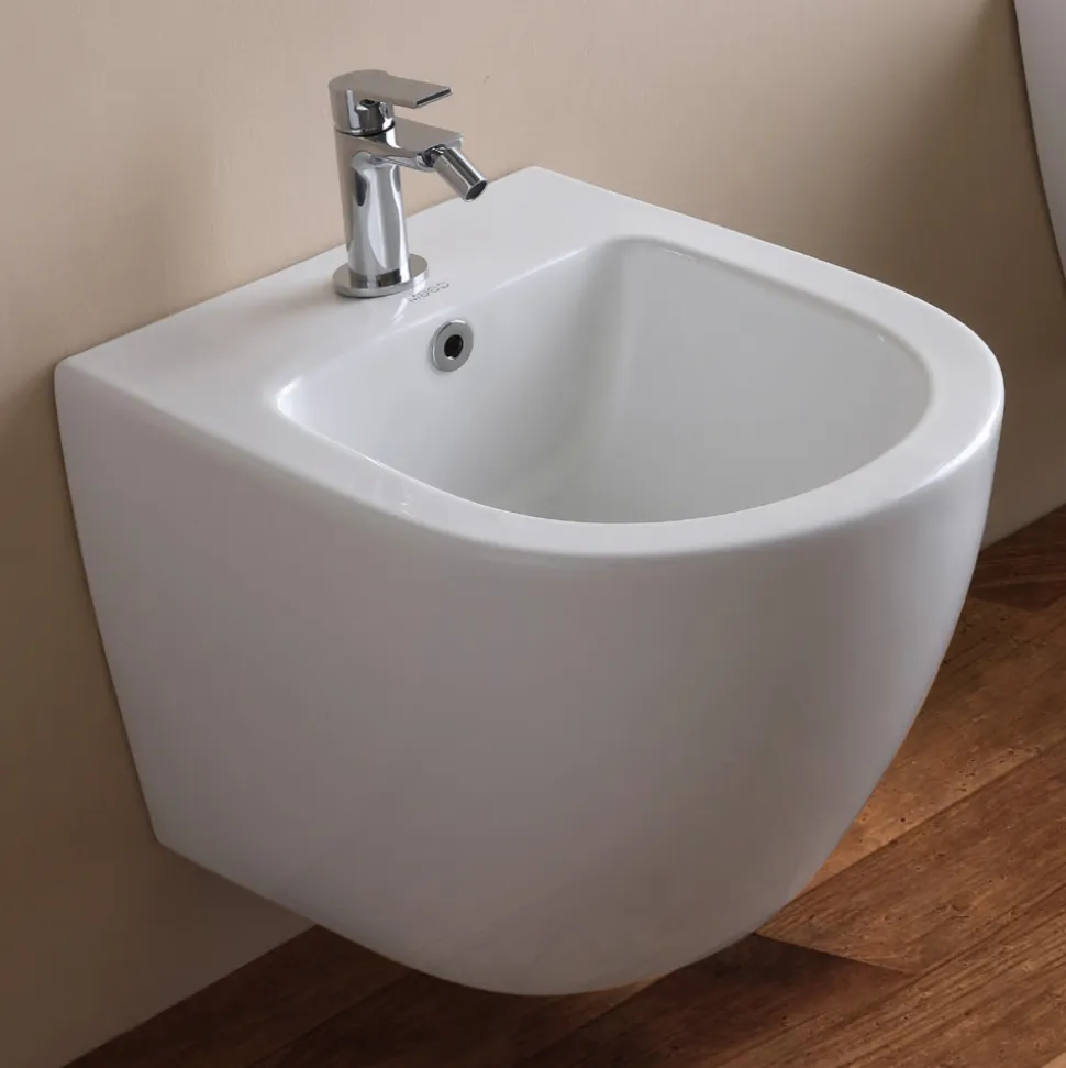 Bidet Monoforo Sospeso in Ceramica Bianca dal Design Moderno - Ginepro