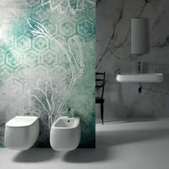 Bidet sospeso di design in ceramica bianco Gaiola, fatto in Italia