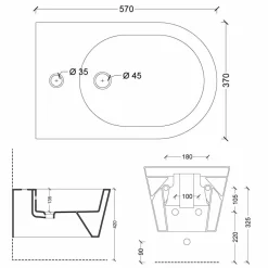 Bidet sospeso in ceramica di design Sun Round 57x37cm, made in Italy