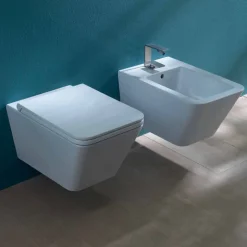 Bidet sospeso in ceramica di design Sun Square 55x35cm, made in Italy