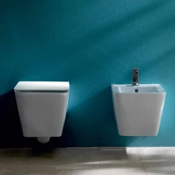 Bidet sospeso in ceramica di design Sun Square 55x35cm, made in Italy