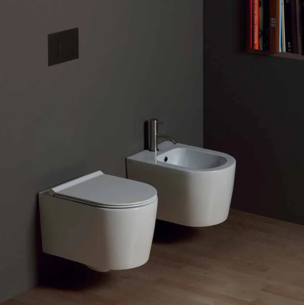 Bidet sospeso in ceramica moderno Shine Square 50x35cm, made in Italy