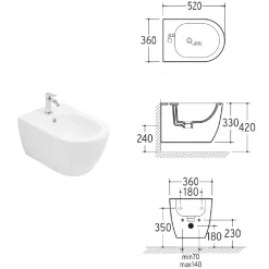 Bidet Sospeso Monoforo in Ceramica Bianca Resistente dal Design Moderno - Aster