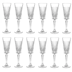 12 Calici Flute da Spumante Decoro Tagli Lineari in Cristallo Eco - Senzatempo