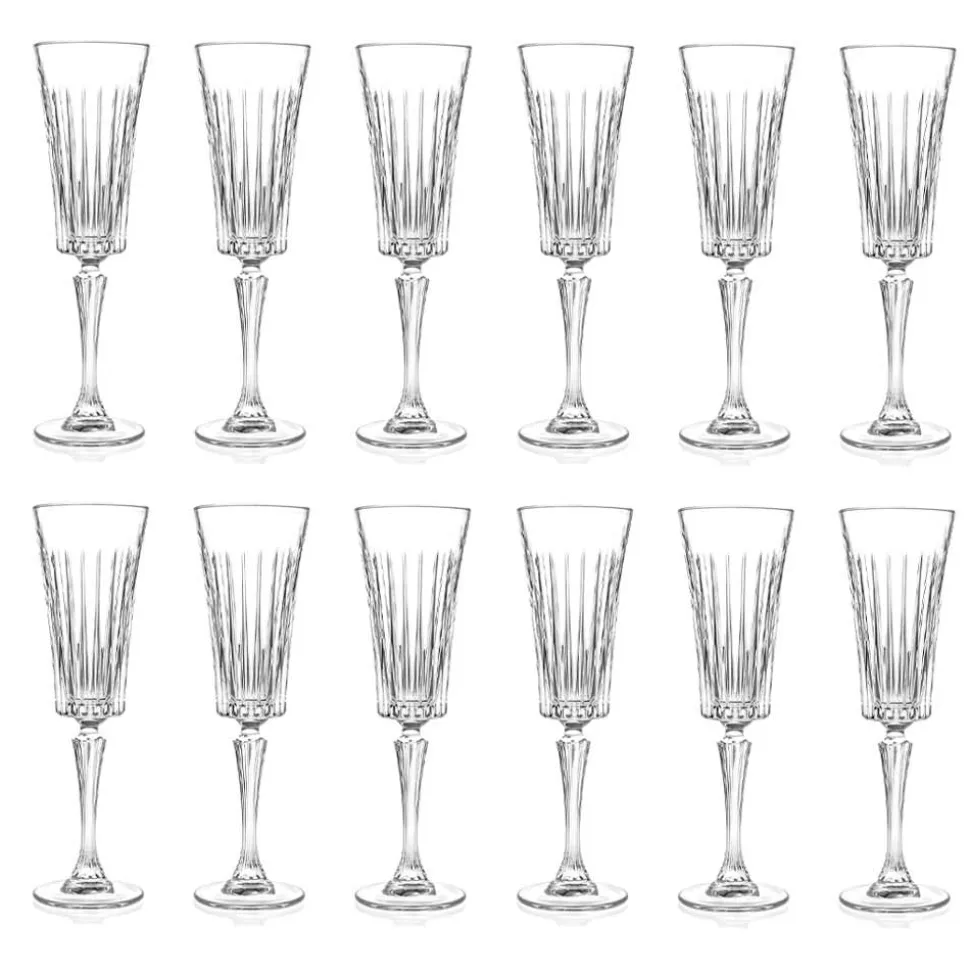 12 Calici Flute da Spumante Decoro Tagli Lineari in Cristallo Eco - Senzatempo