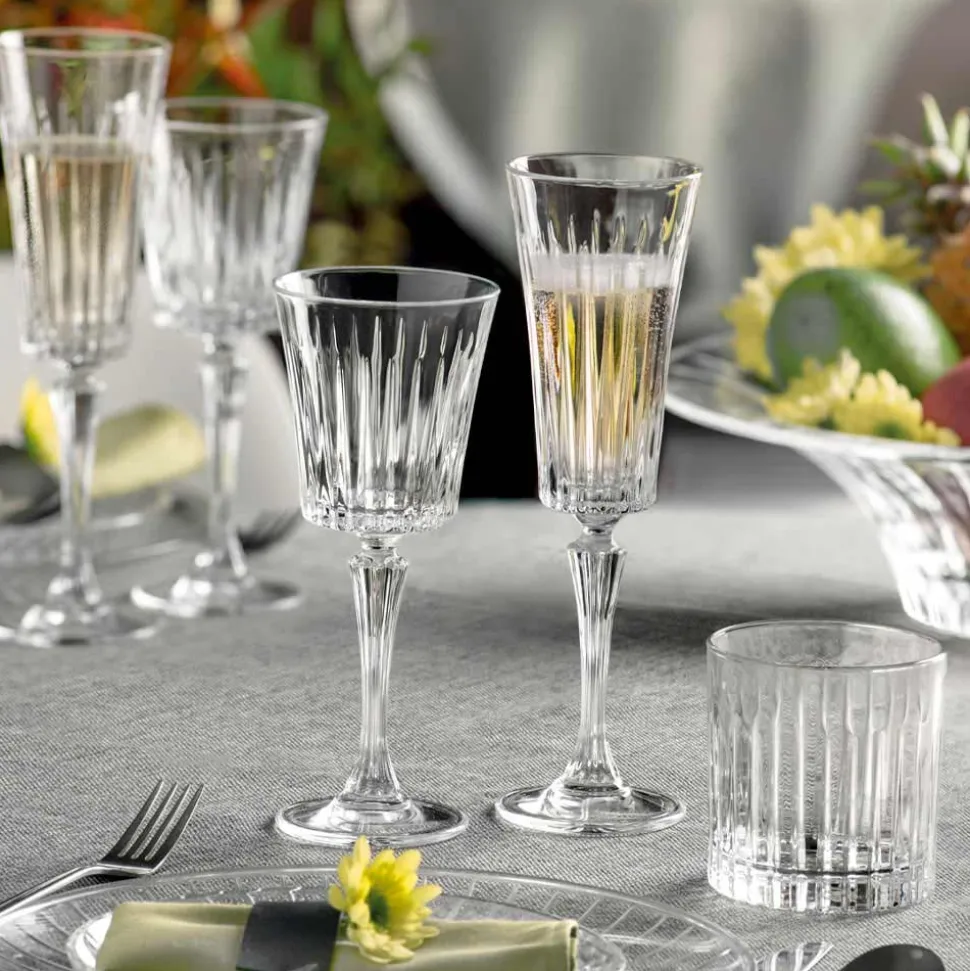 12 Calici Flute da Spumante Decoro Tagli Lineari in Cristallo Eco - Senzatempo