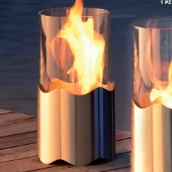 Caminetto a bioetanolo da tavolo in acciaio inox e vetro Leon, made in Italy
