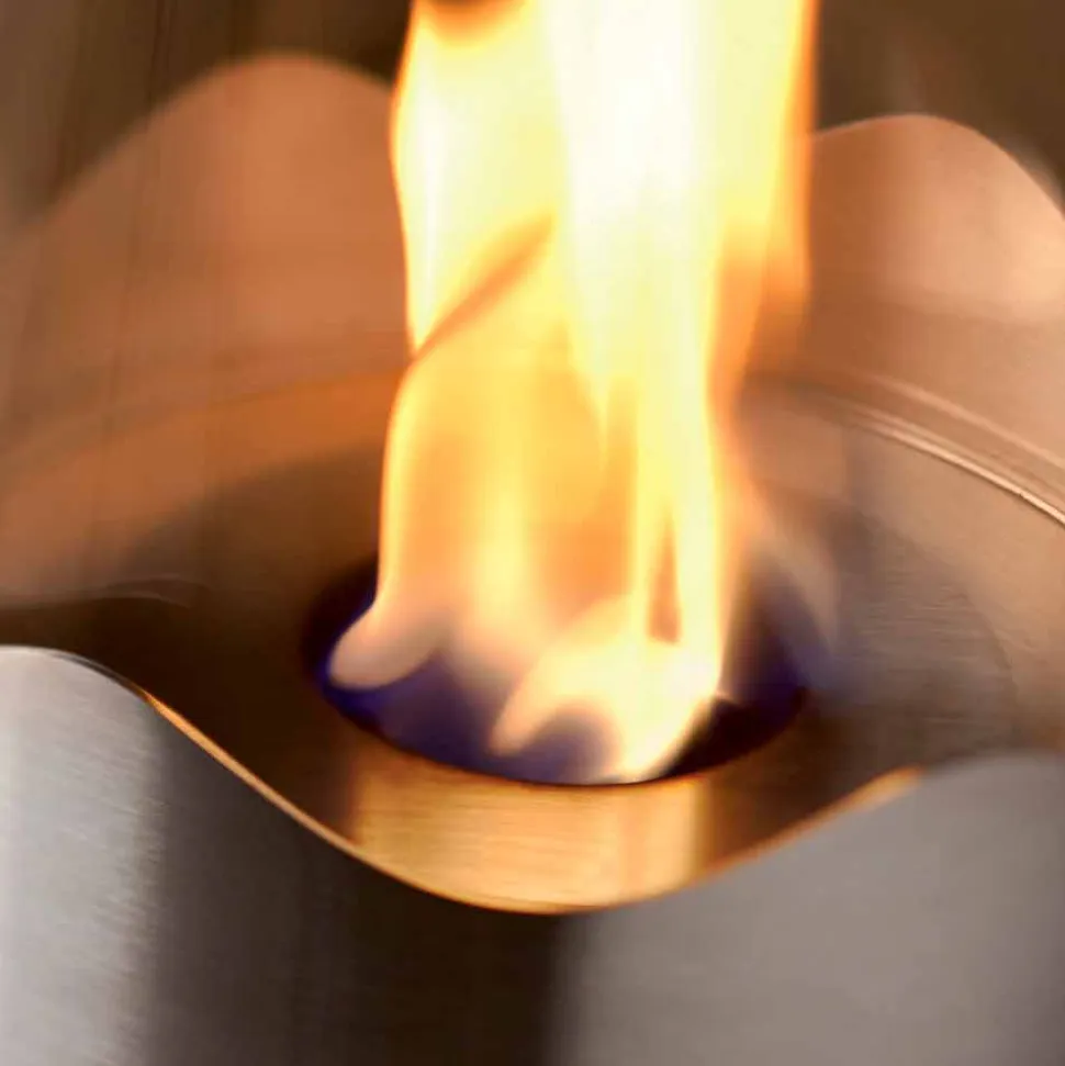 Caminetto a bioetanolo da tavolo in acciaio inox e vetro Leon, made in Italy