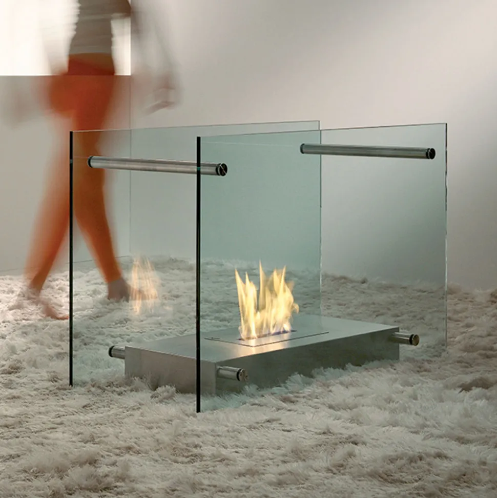Camino a Bioetanolo da Terra in Vetro e Acciaio Design per Interno - Edison