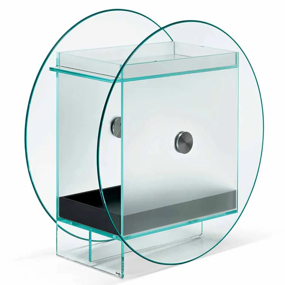 Carrello Bar in Vetro Extrachiaro con Ruote e Vassoio Estraibile - Pigolo