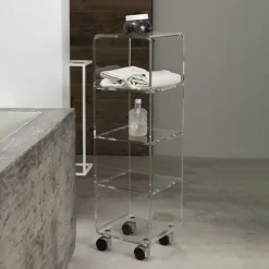Carrello Colonna in Cristallo Acrilico Trasparente 1 o 3 Ripiani - Minervo