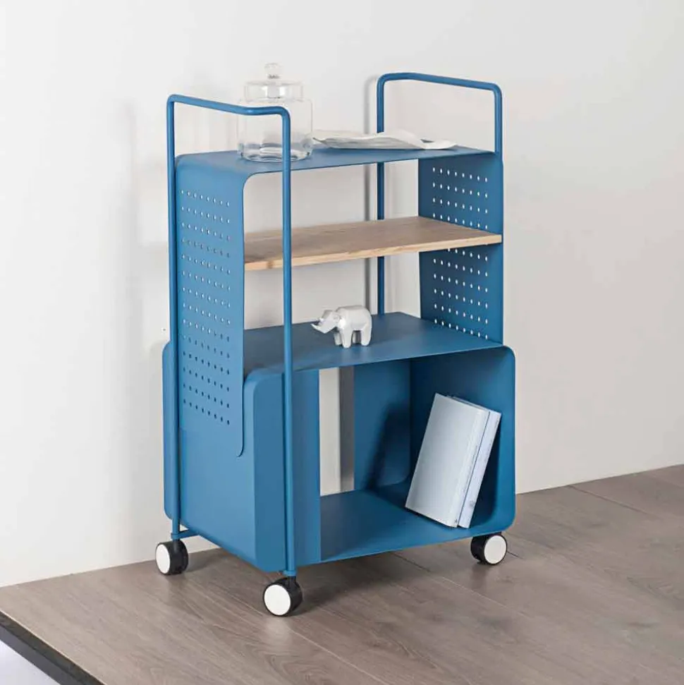 Carrello di Design in Acciaio con Piano in Frassino Made in Italy - Murella