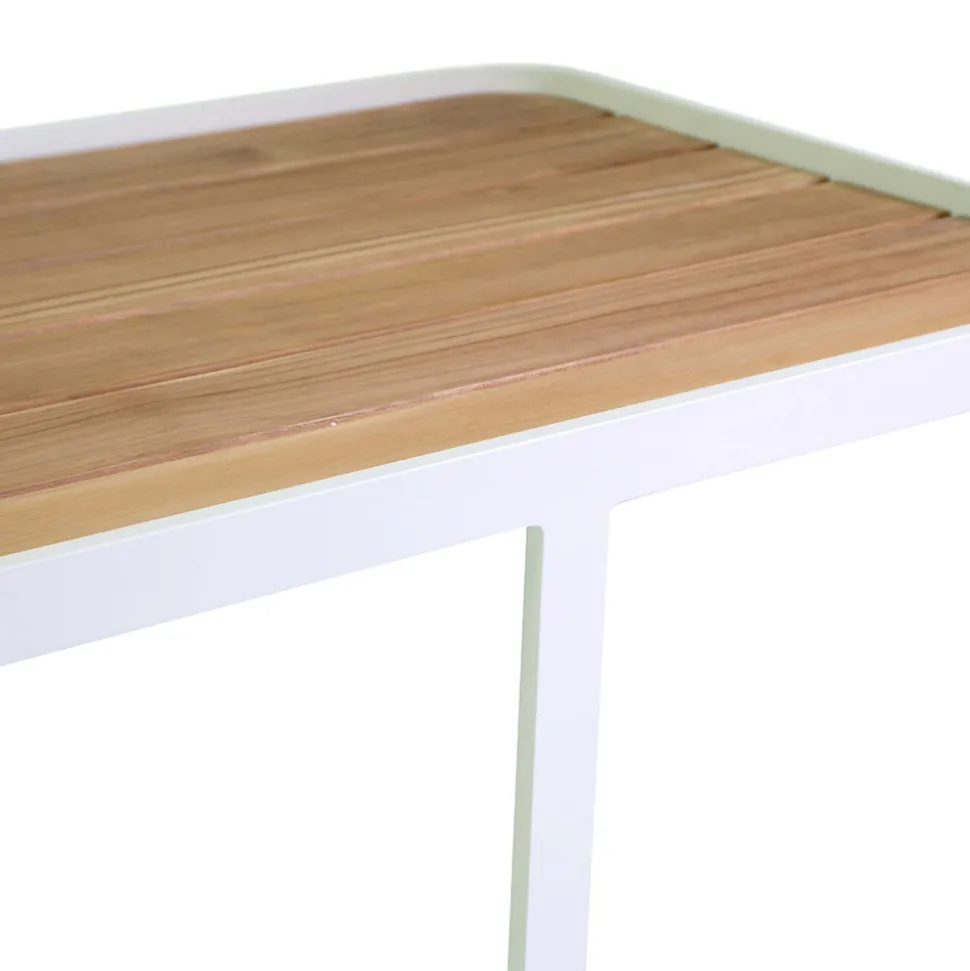 Carrello in Alluminio di Diverse Finiture con Ruote e Piano in Teak - Tenda