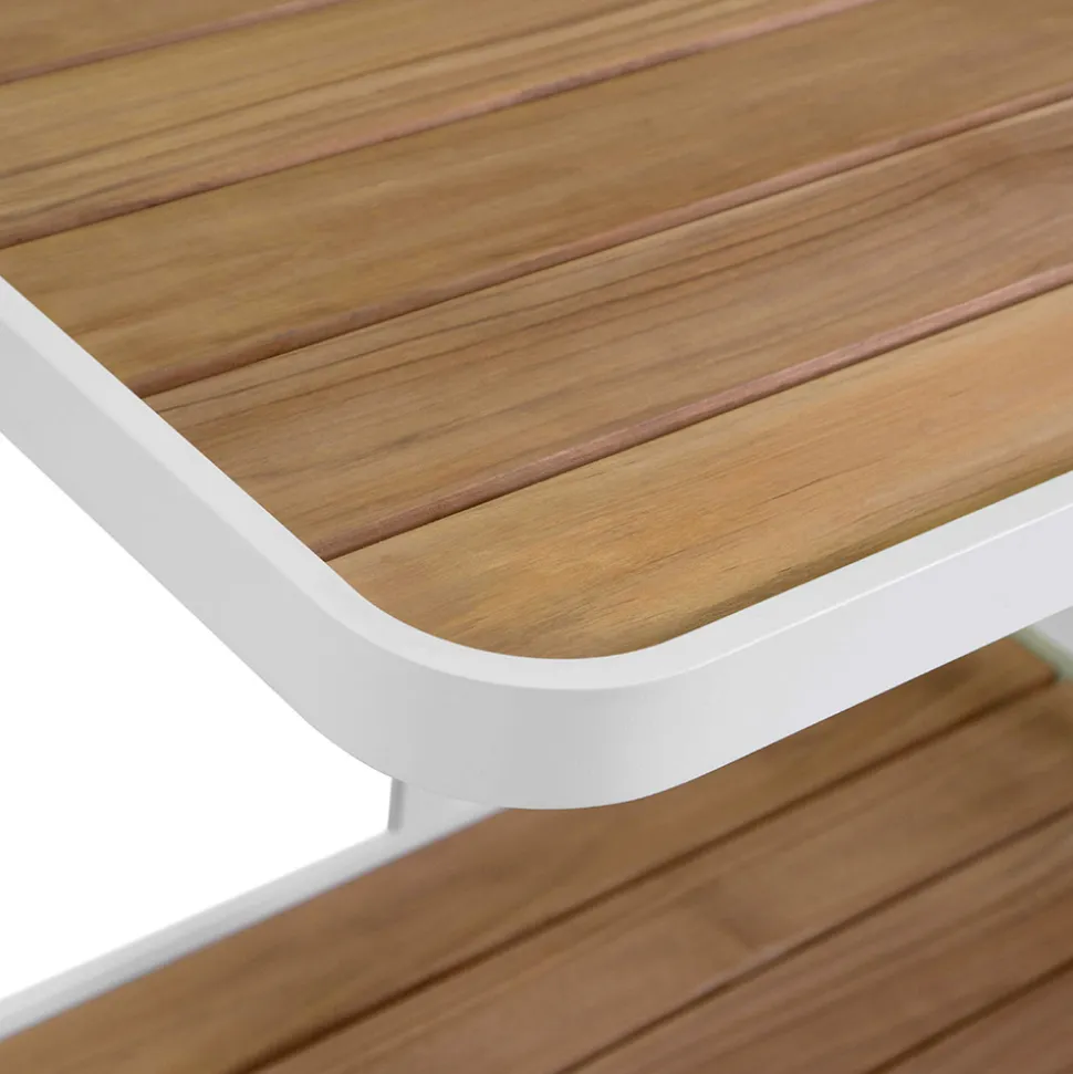 Carrello in Alluminio di Diverse Finiture con Ruote e Piano in Teak - Tenda
